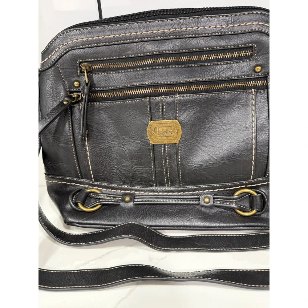 b.o.c. Born Concept Black Faux Leather Crossbody Bag Contrast Stitching Brass